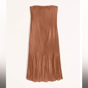 Burnt orange A&F Giselle strapless pleated plisse Midi Dress